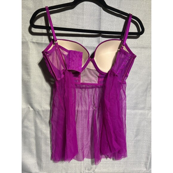 Victoria's Secret Babydoll Bra 36D Sexy Pink Purple Sheer Lace Padded Lingerie - Picture 6 of 9